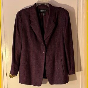 Linda Allard for Ellen Tracy purple wool & silk long blazer w/ pockets